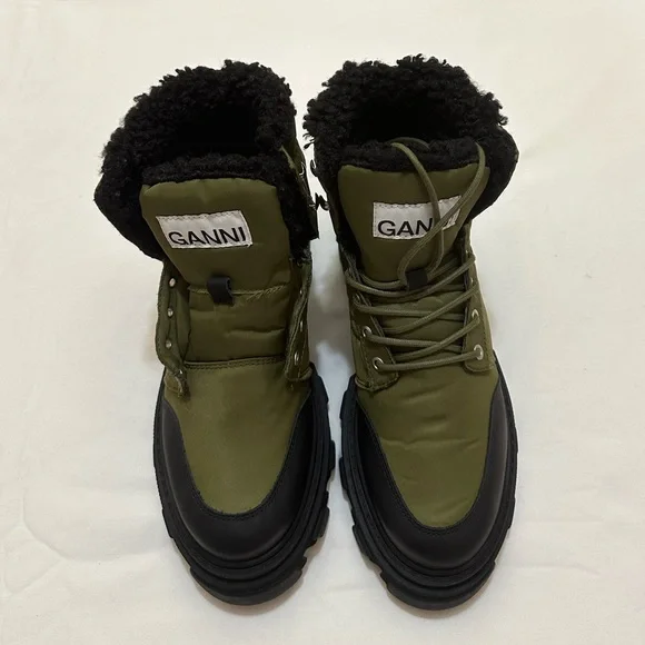 NEW Ganni Olive and Black Lace-Up Boots Size ( US10 )  (EU41 ) - Picture 3 of 10